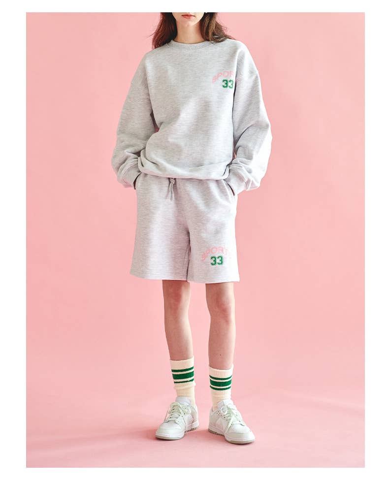 Casual sweatshirt shorts printed sportswear set