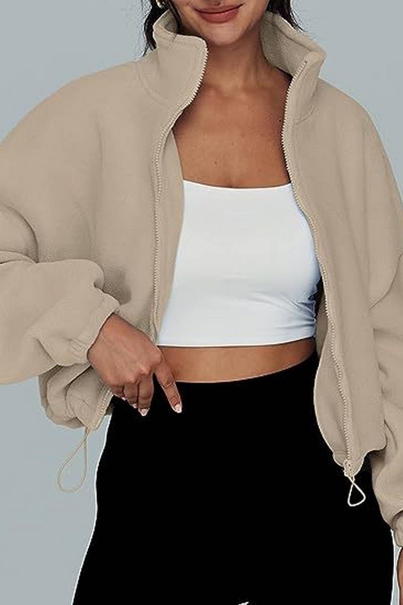 CWOBL0195_STAND COLLAR PLUSH ZIPPER CASUAL SPORTS JACKET