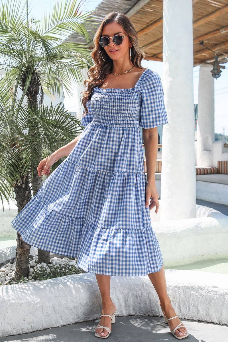 CWDTD0309_Short Sleeve Smocking Detailed Maxi Dress