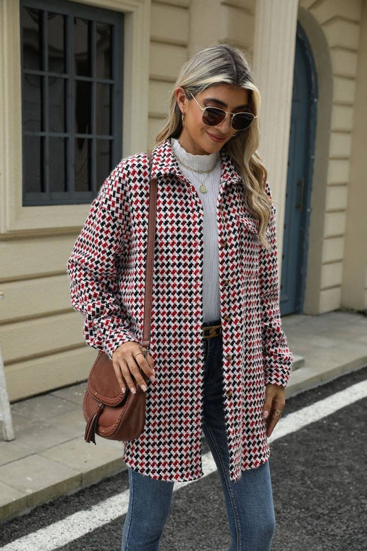 CWOCO0632_HOUNDSTOOTH LAPEL LOOSE MID-LENGTH COAT