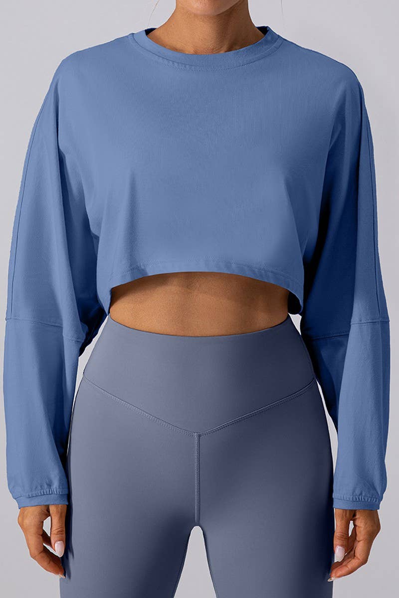 CWTTL2061_SPORTS SHORT ROUND NECK LOOSE SWEATSHIRT T-SHIRT