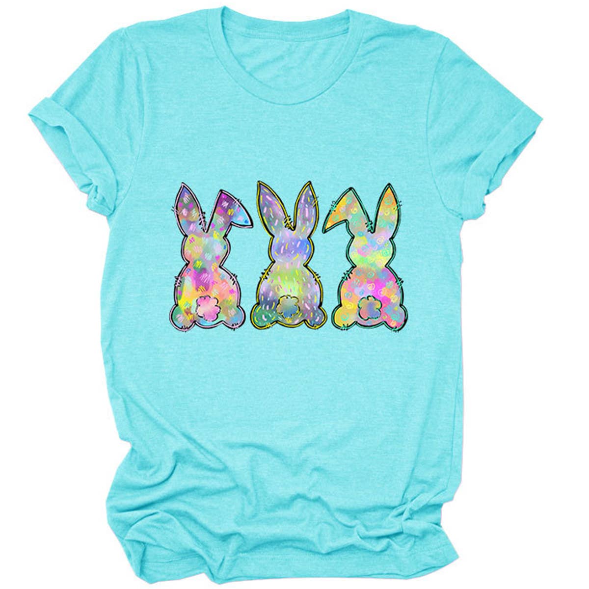 EASTER THREE BUNNIES PRINTED CREWNECK T SHIRT_CWTTS0858