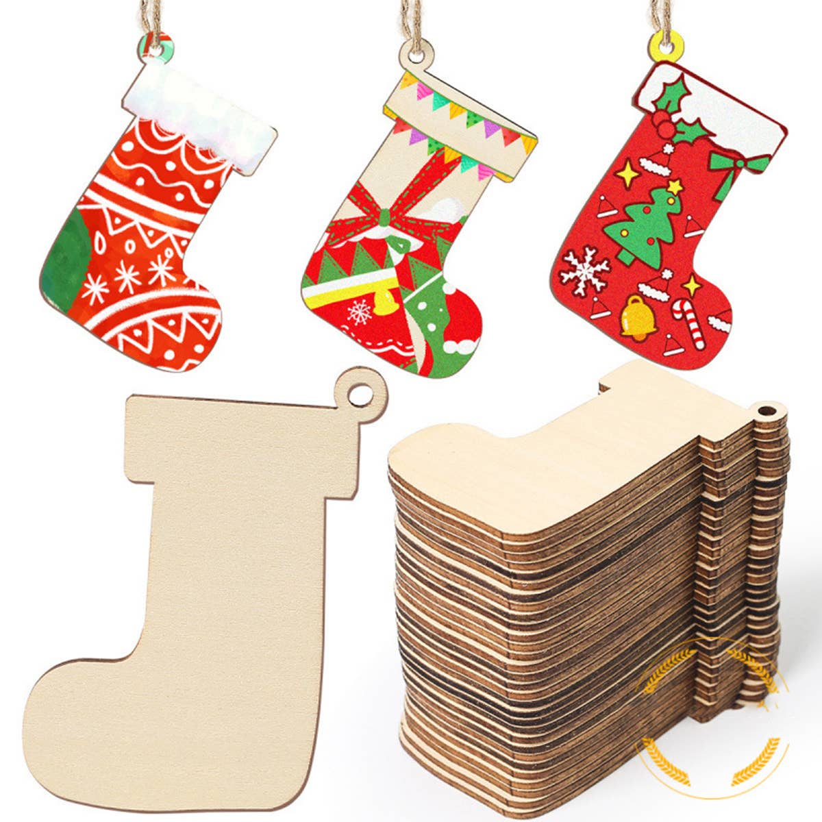 CWASC2680_CHRISTMAS STOCKING SIMPLE WOODEN PENDANT