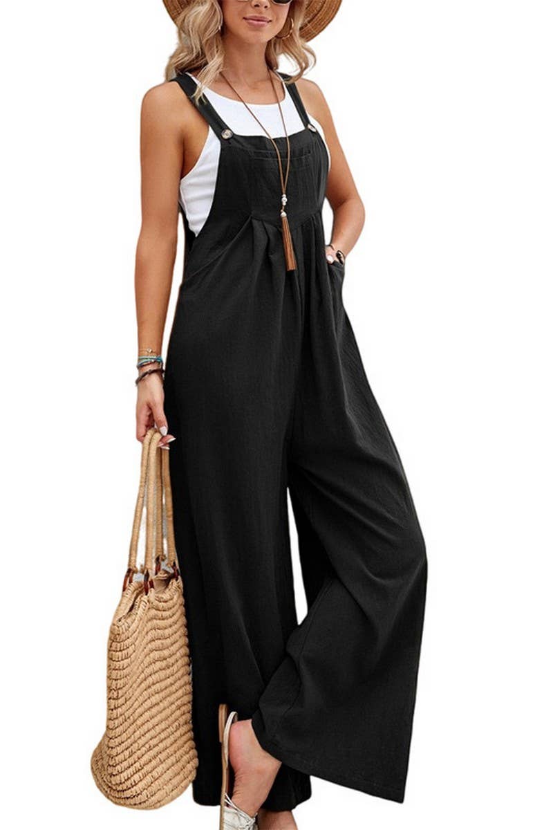 CWSJS00259_SOLID COLOR CASUAL LOOSE JUMPSUIT