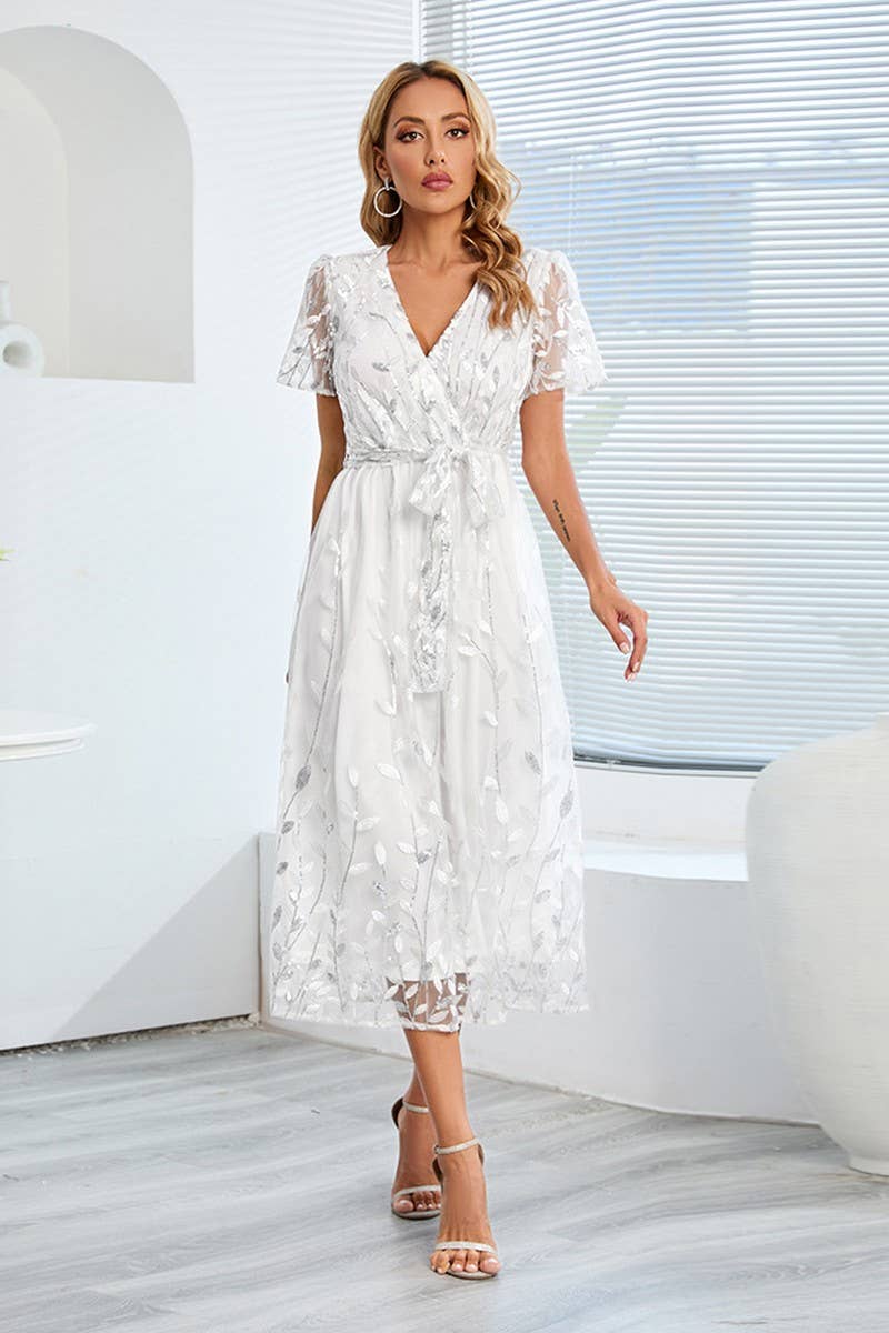 CWDMD1468_V-NECK SHORT SLEEVED DRESS