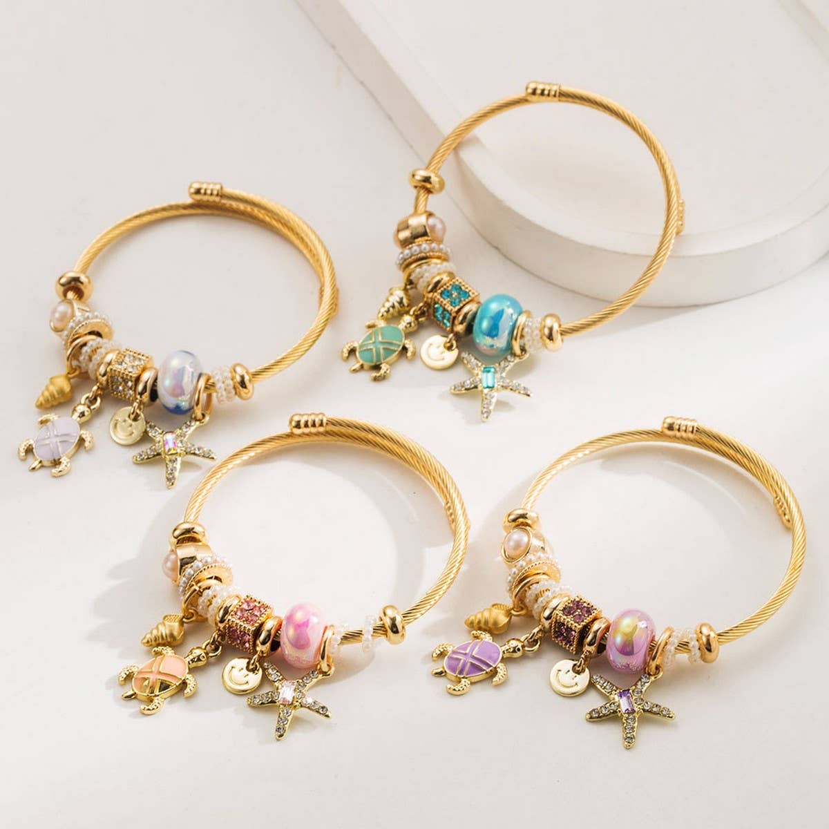 Beach Style Starfish Turtle Charm Bracelet_CWMM8472