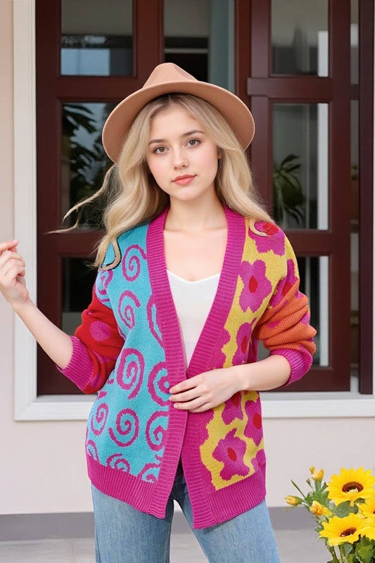CWOCAL00804_HEAVY COLOR CASUAL KNIT CARDIGAN