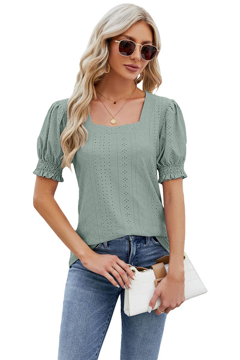 CWTBLS0295_Sweetheart Neck Shirt Sleeve Top