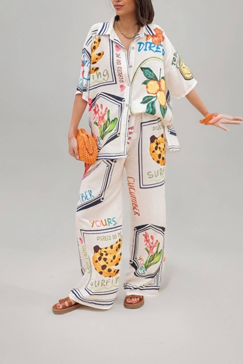 CWSTB2190_GRAFFITI PRINT PLUS SIZE SHIRT & WIDE LEG SET