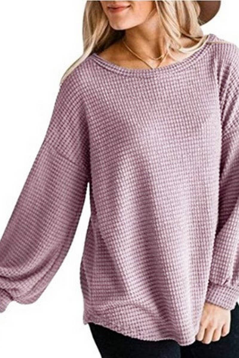 Casual pullover with round neck lantern sleeves