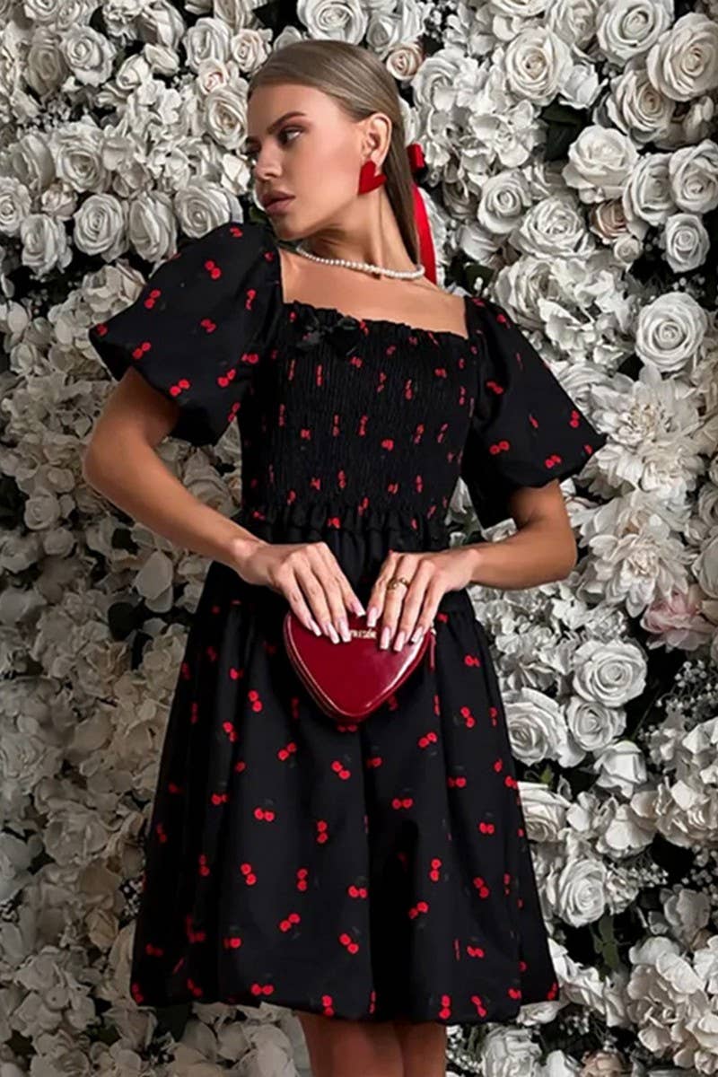 CWDSD8561_PRINTED SHORT WAIST-CINCHING MINI DRESS