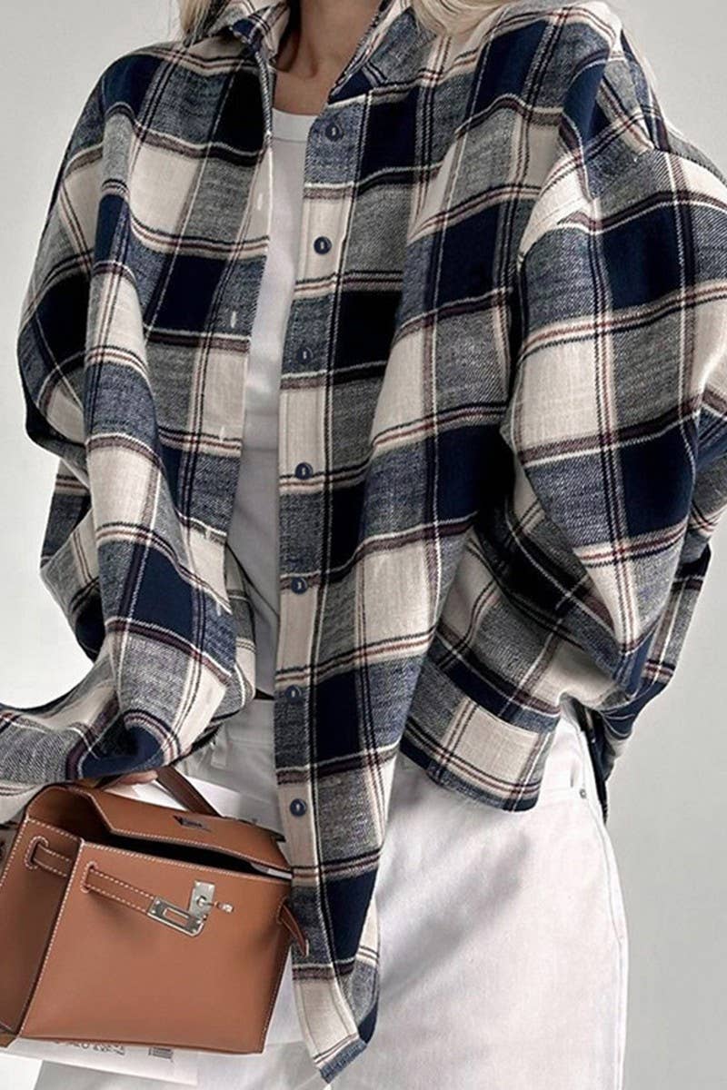 CWTSTL2587_PLAID LONG-SLEEVED LOOSE CASUAL SHIRT