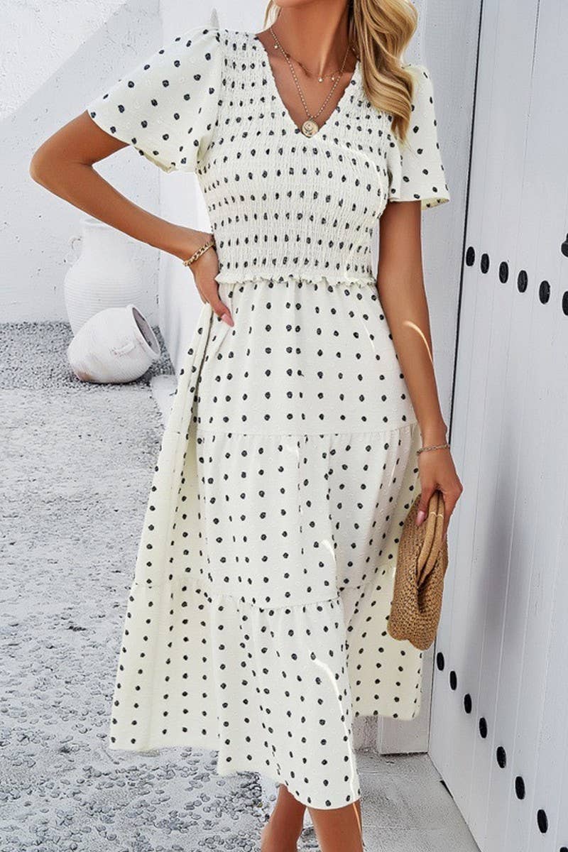 CWDMD00962_CASUAL V-NECK SHORT-SLEEVED DRESS