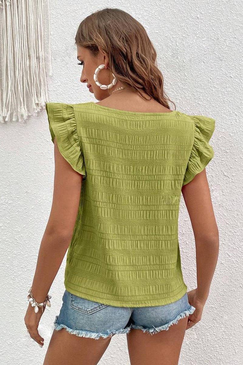 CWTBLS0608_SQUARE COLLAR RUFFLED SHIRT BLOUSE TOP