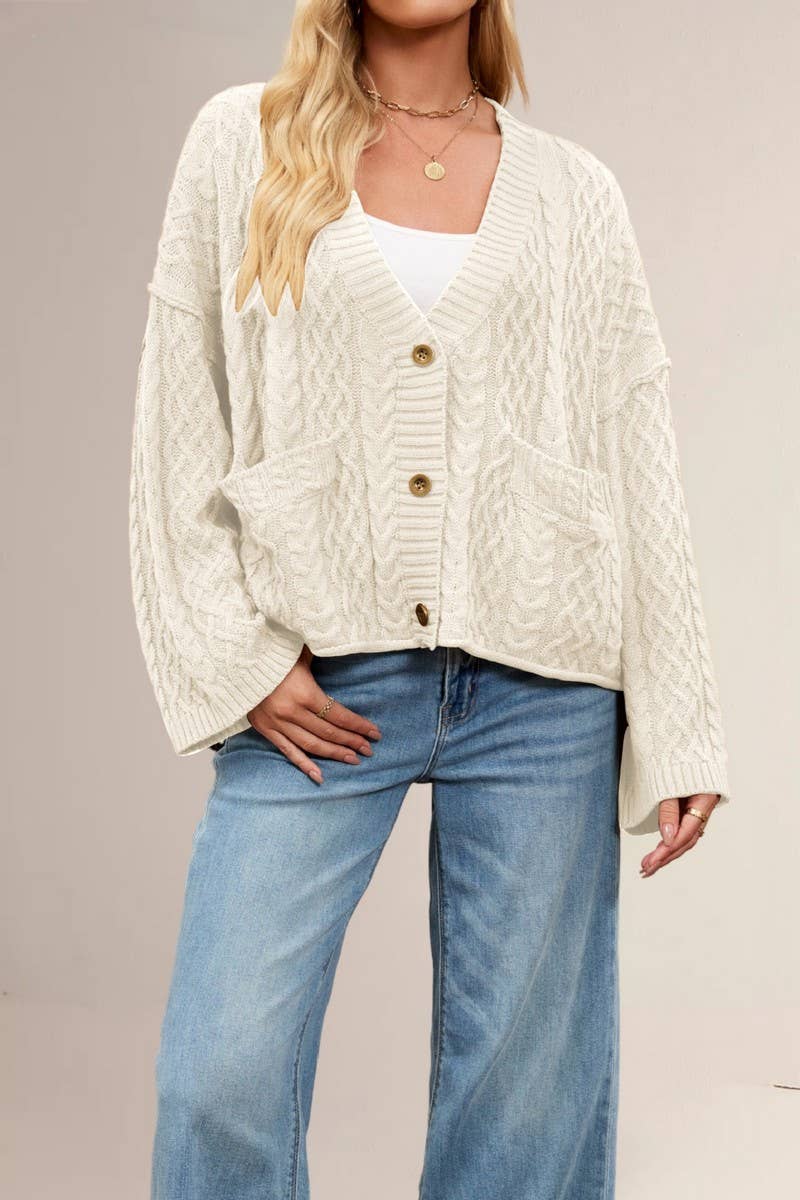 CWOCAL00778_LOOSE FIT CABLE KNIT POCKET CARDIGAN