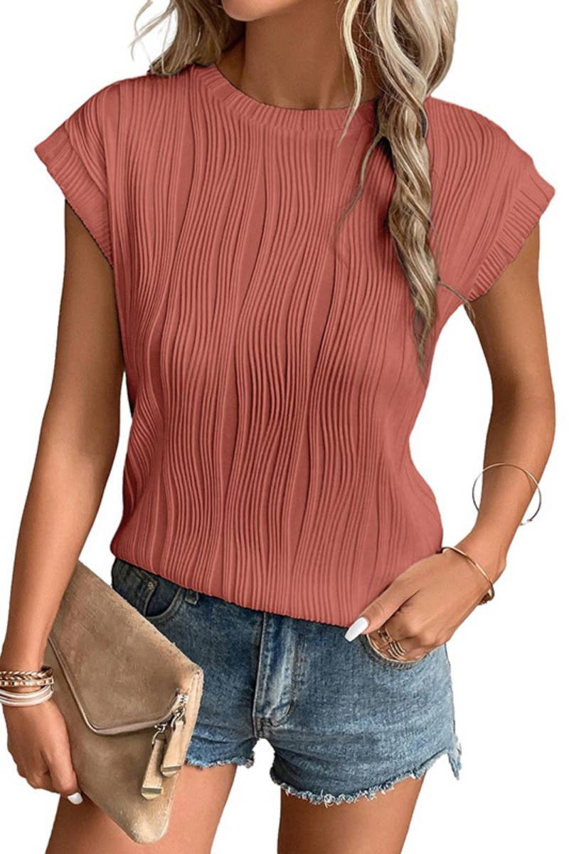 CWTBLSL0480_SUMMER SOLID COLOR CREW NECK SHORT SLEEVE TOP