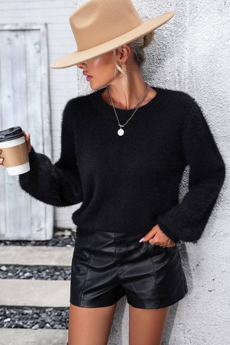 CWOSWL6484_WINTER LACE PATCHWORK FLUFFY LONG-SLEEVED TOP