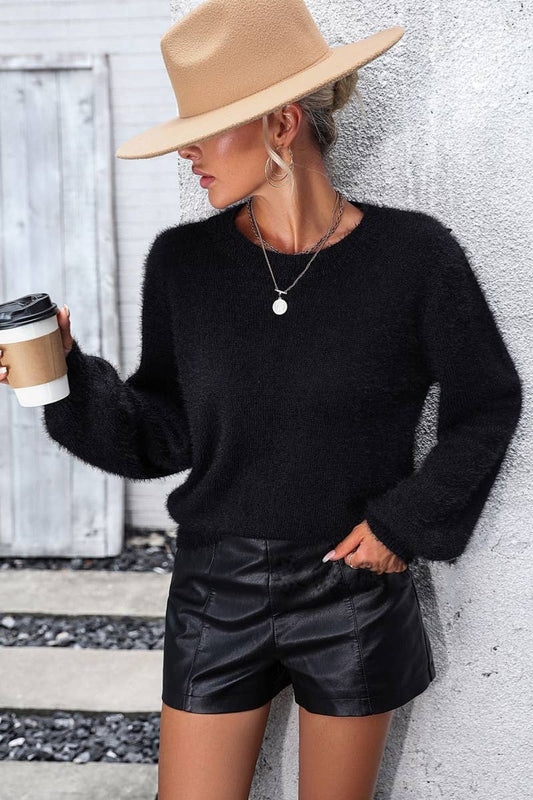 CWOSWL6484_WINTER LACE PATCHWORK FLUFFY LONG-SLEEVED TOP