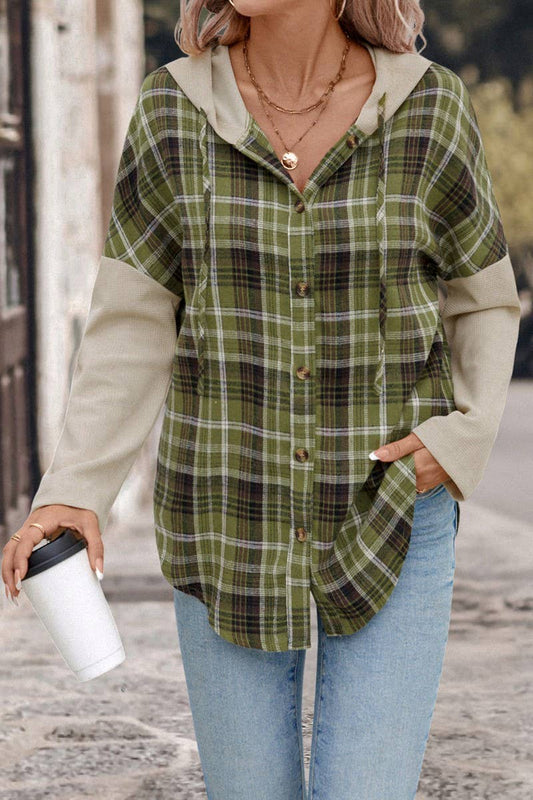 CWOHOL1105_CASUAL PLAID LONG SLEEVE HOODED PANEL SHIRT