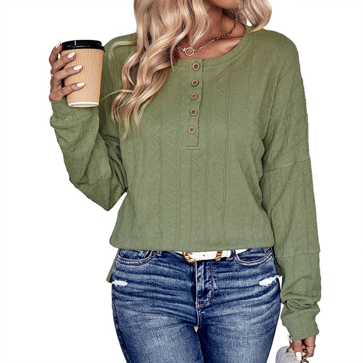 CREW-NECK CASUAL SOLID COLOR JACQUARD SWEATER