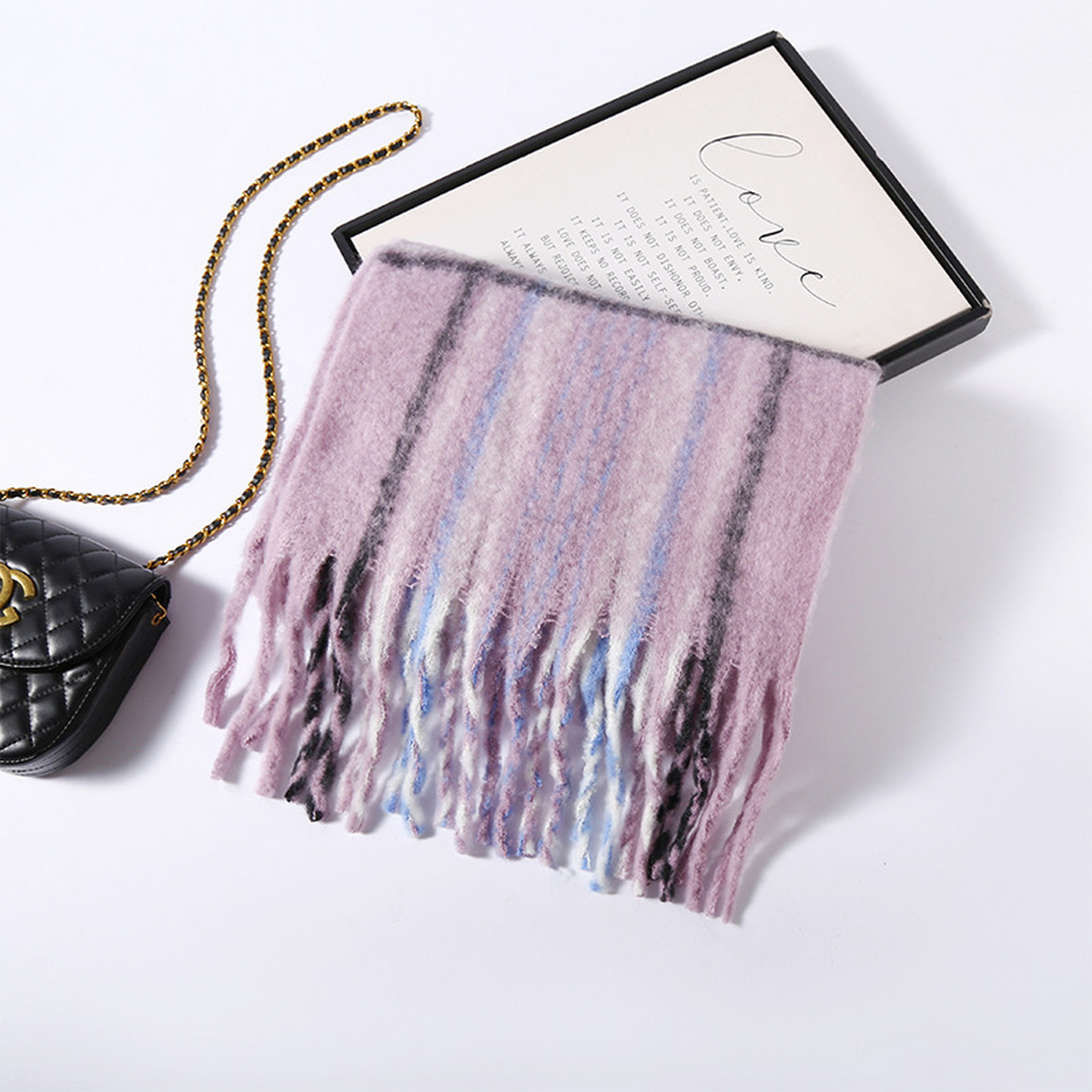 Korean Striped Brushed Winter Scarf for Women