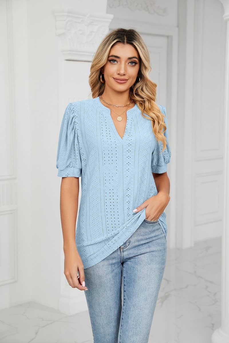 CWTSTS0358_V-Neck Short Sleeve Knit Top