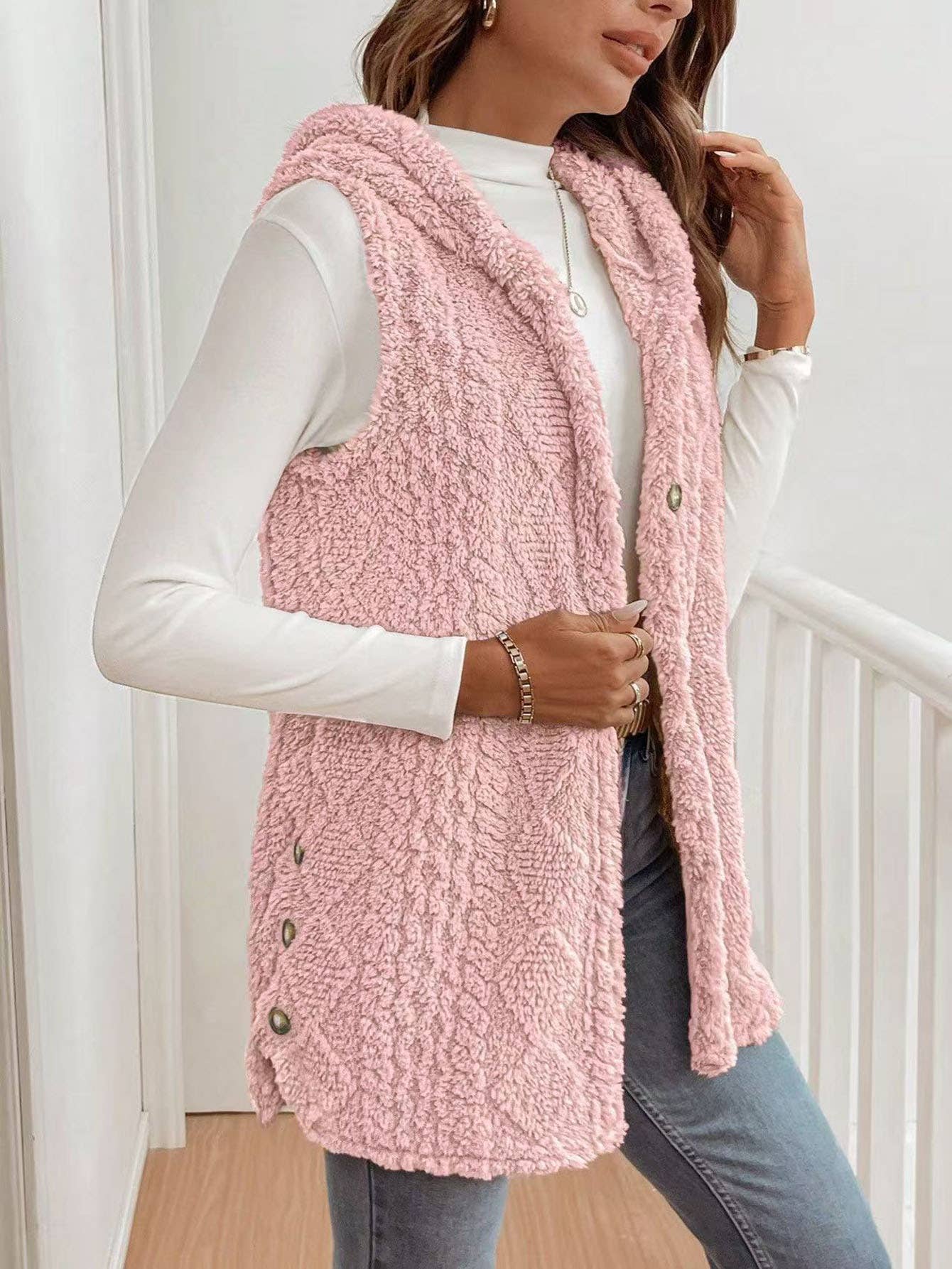 Double-sided plush casual hooded cardigan