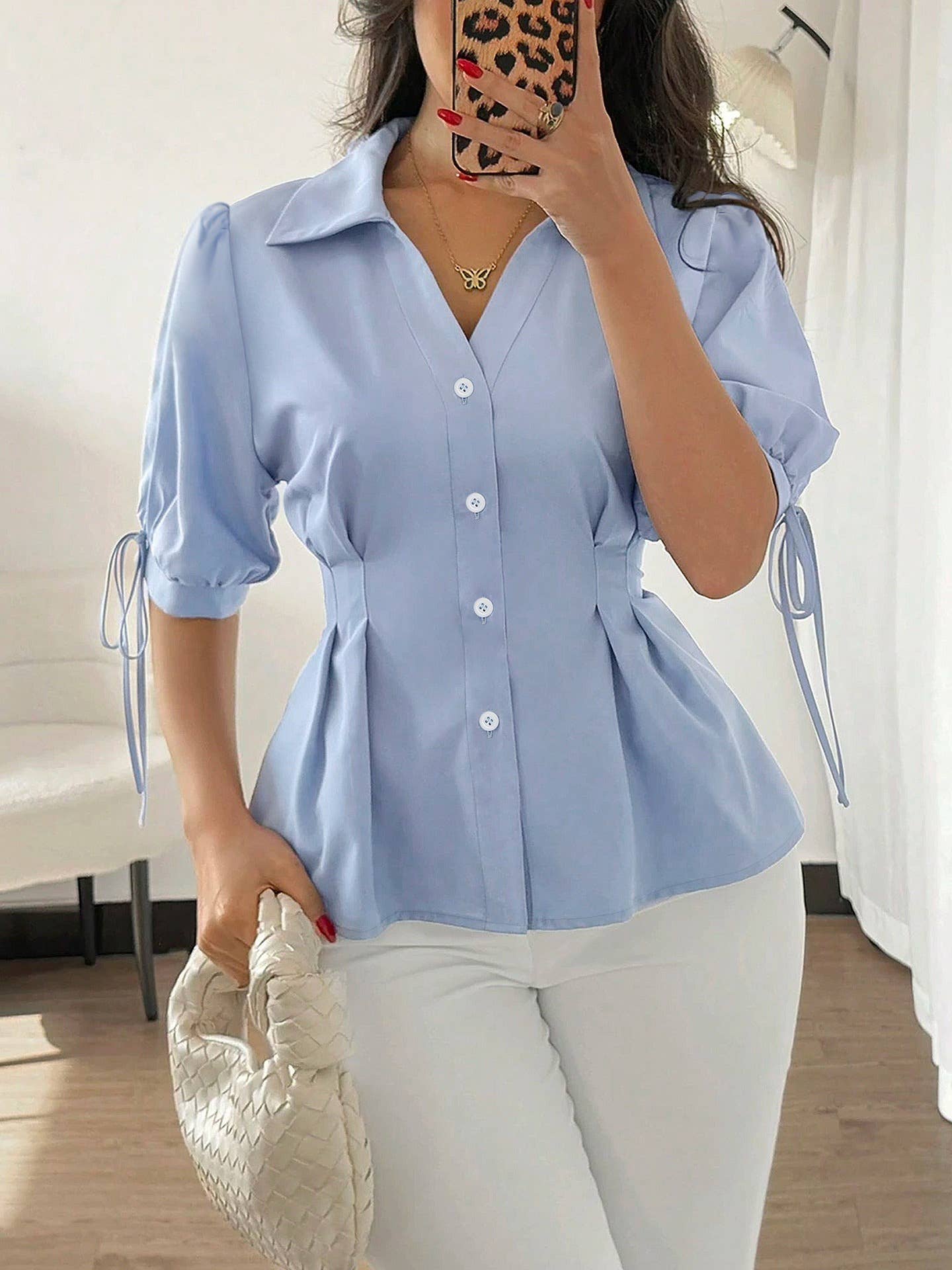 Cinched waist cuffs LACES and pleats fitted shirt