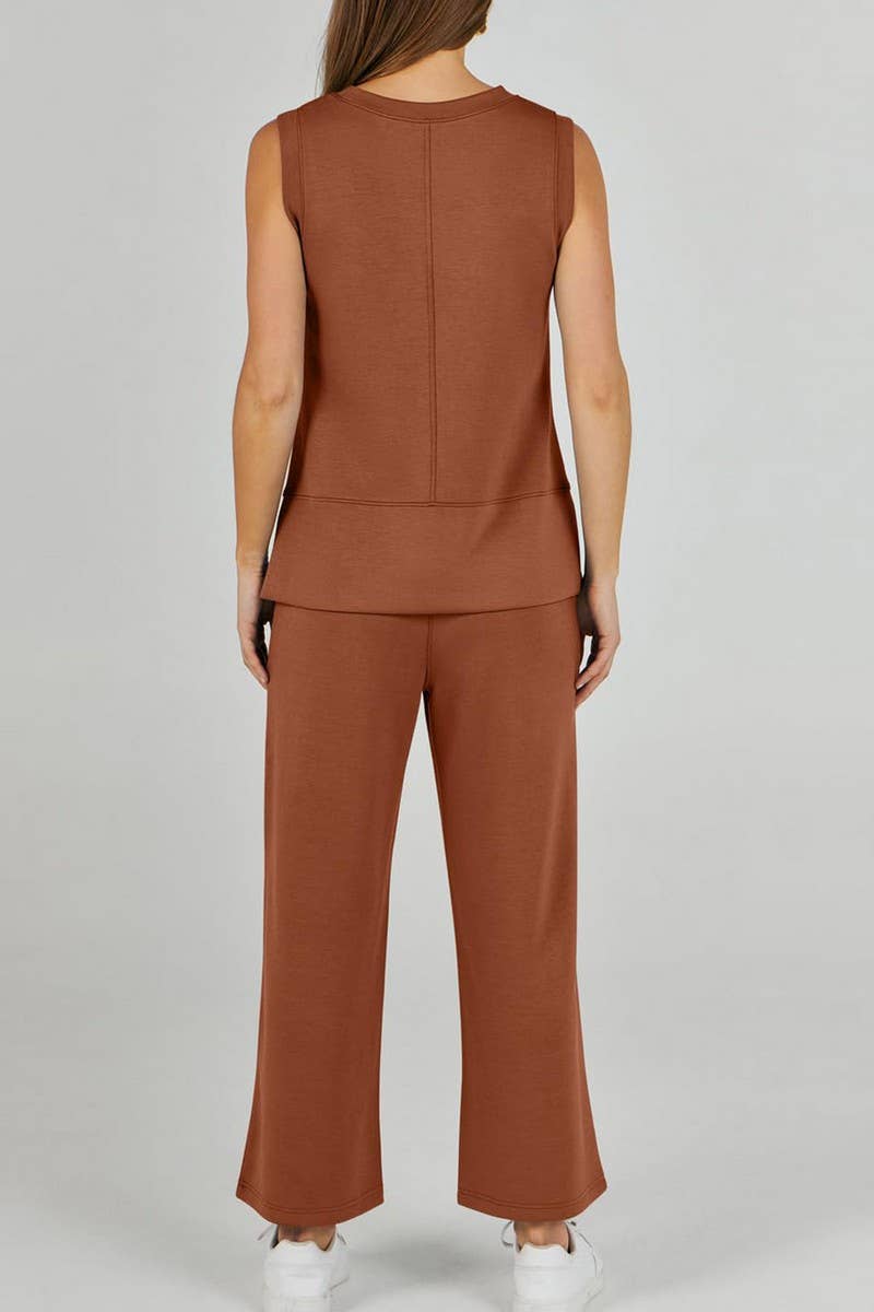CWSTB1989_SLEEVELESS ROUND NECK STRAIGHT LEG PANTS SET