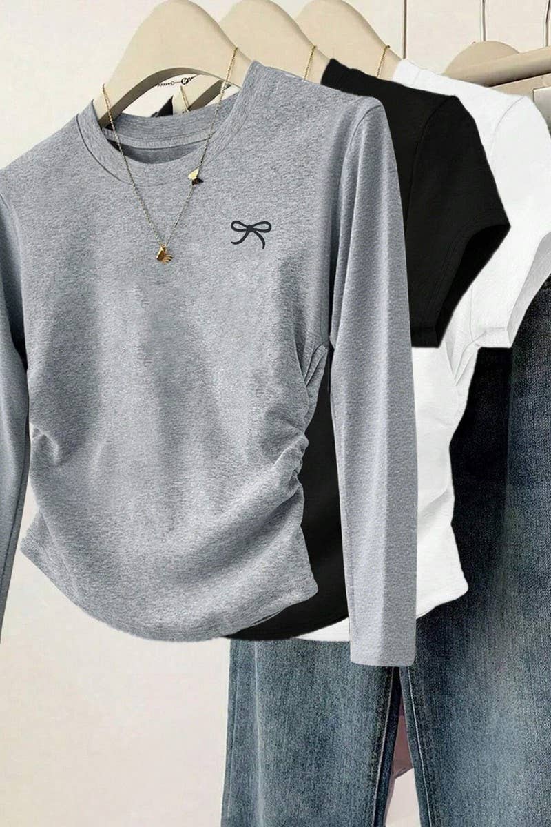 CWTBLL01052_SOLID COLOR LONG-SLEEVED CASUAL BOTTOMING TOP