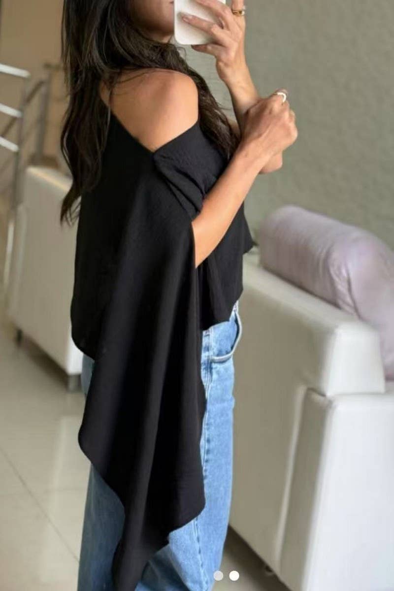 CWTBLSL0898_OFF SHOULDER LOOSE BATWING SLEEVE SOLID TOP