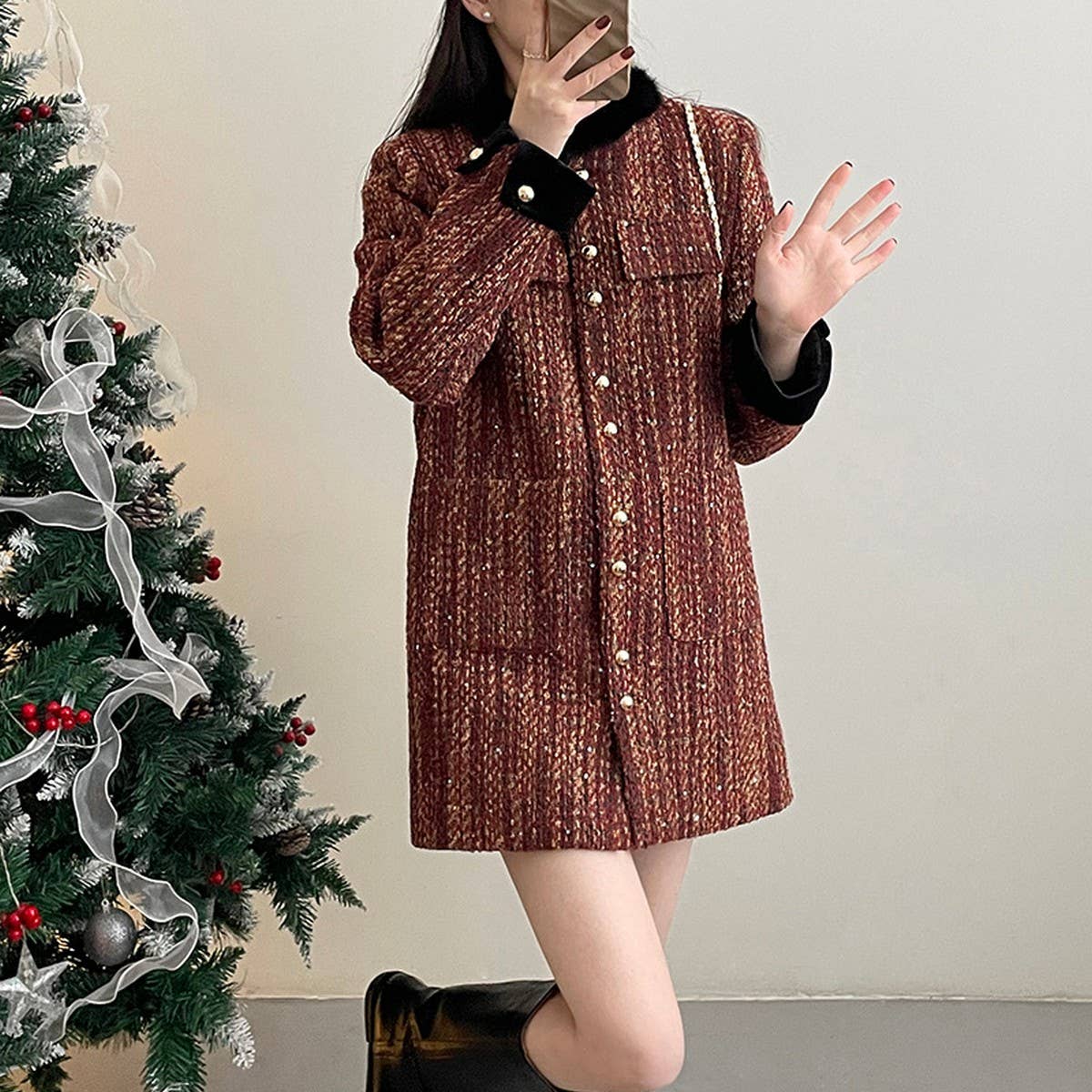 Down tweed sequin short dress