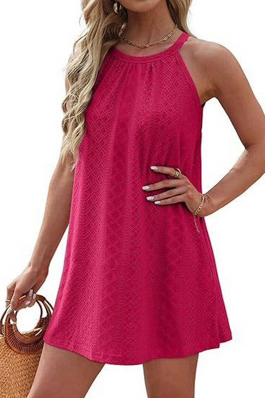 CWDHL0335_HALTERNECK SLEEVELESS SOLID COLOR TANK DRESS