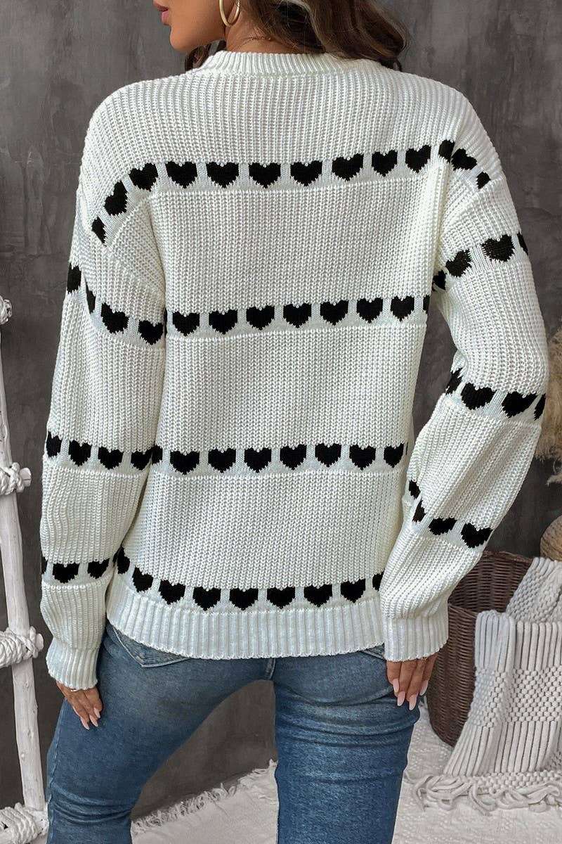 CWOSWL3711_WHITE LONG-SLEEVED PULLOVER HEART KNITTED SWEATER