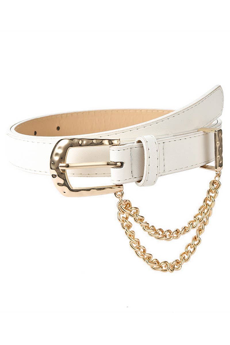 CUBAN CHAIN DETAIL SOLID REGULAR LEATHER BELT_CWABE031