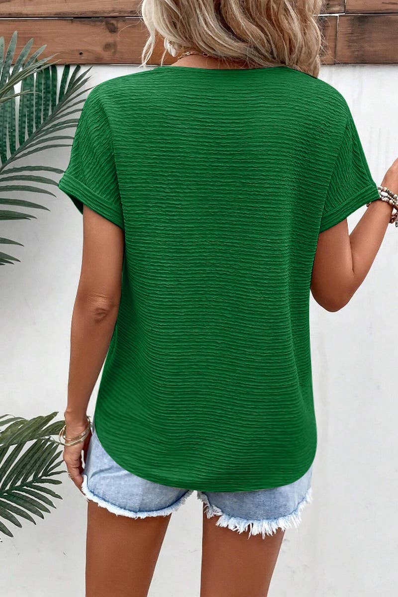 CWTBLS2266_SOLID V?NECK LOOSE FIT SHORT SLEEVE TEE