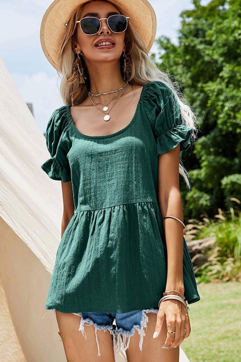 CWTBLS0362_Sweetheart Neck Short Puff Sleeve Blouse