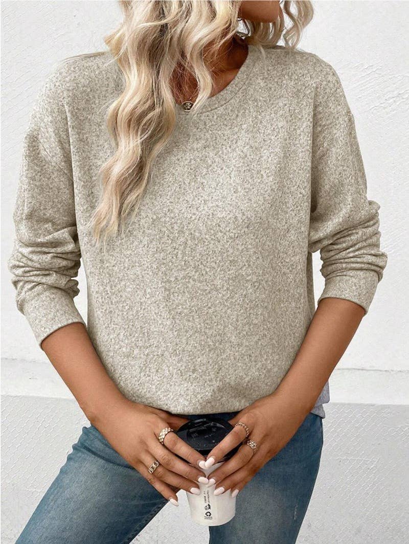 CASUAL LOOSE SOLID COLOR CREW NECK SWEATER