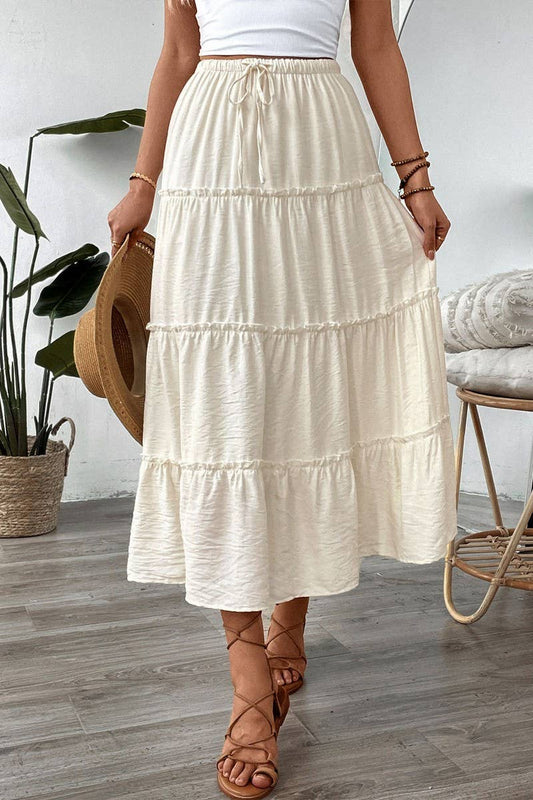CWBLS0498_WHITE HIGH WAIST A-LINE FLARED LONG SKIRT