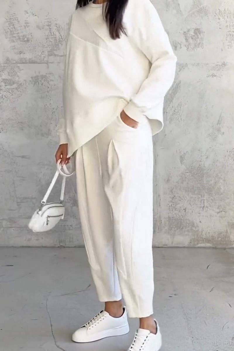 CWSTB1397_ROUND NECK LOOSE IRREGULAR SWEATSHIRT SUIT