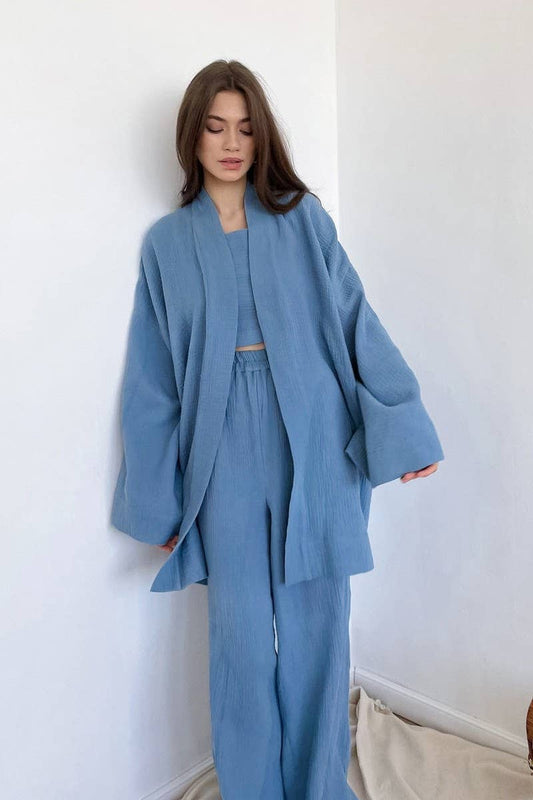 CWSPJ0081_LONG SLEEVE CARDIGAN WITH BELT PANTS PAJAMAS SET