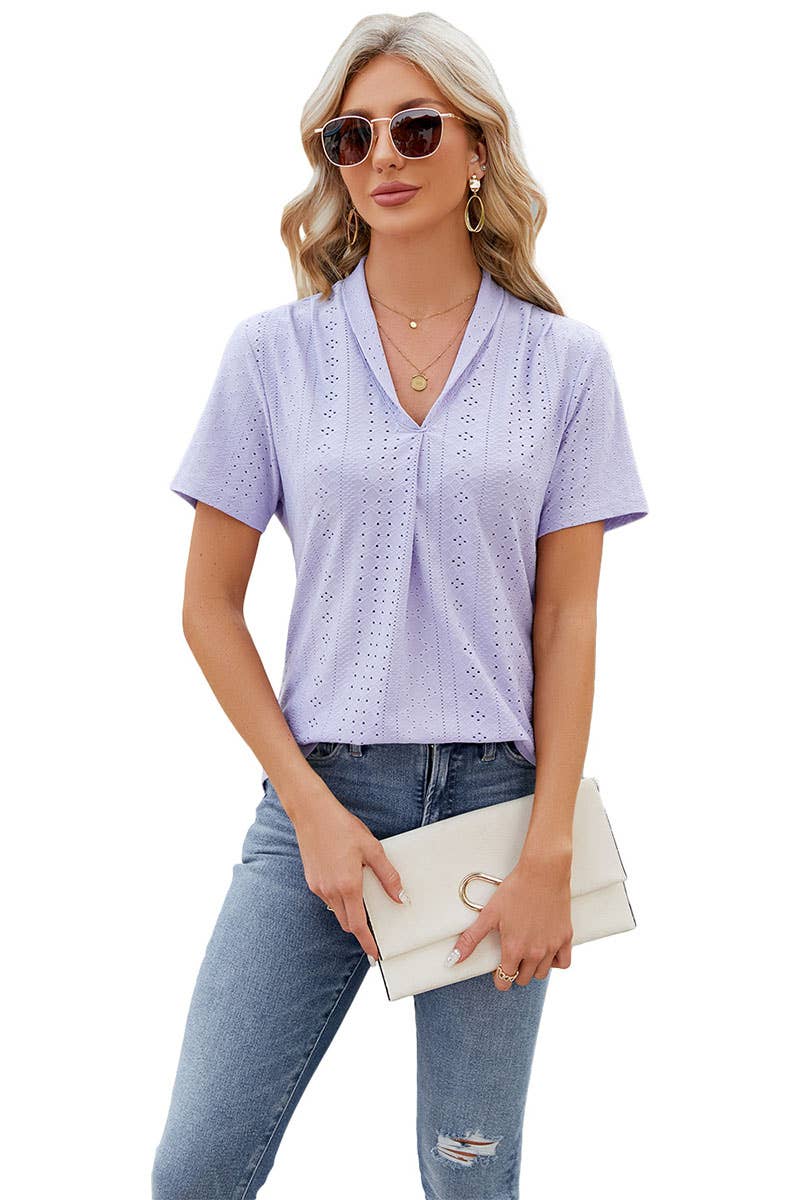 CWTBLS0296_V-Neck Shirt Sleeve Top
