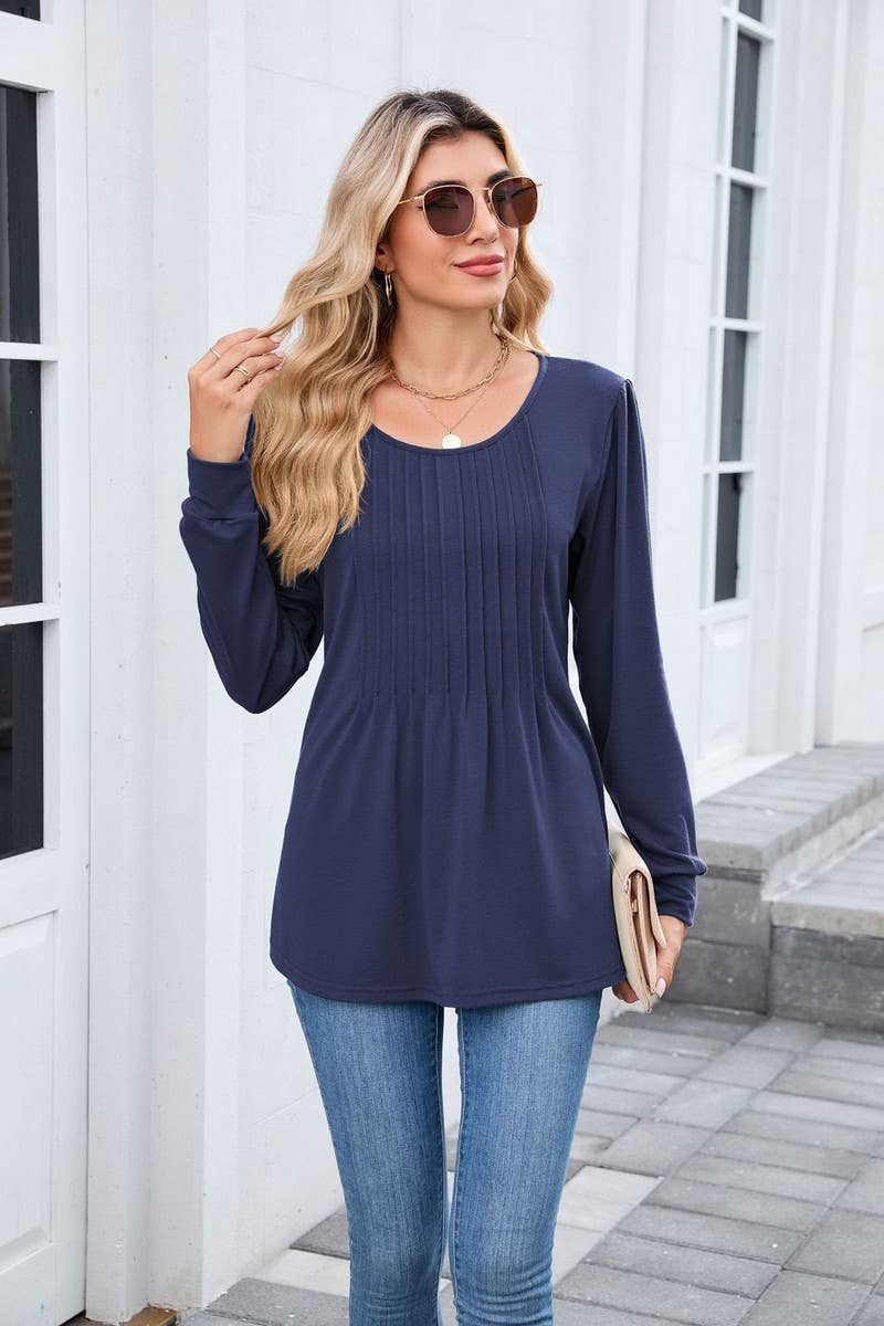 CWTBLL01305_CREW NECK SOLID RIBBED LONG SLEEVE CASUAL TEE