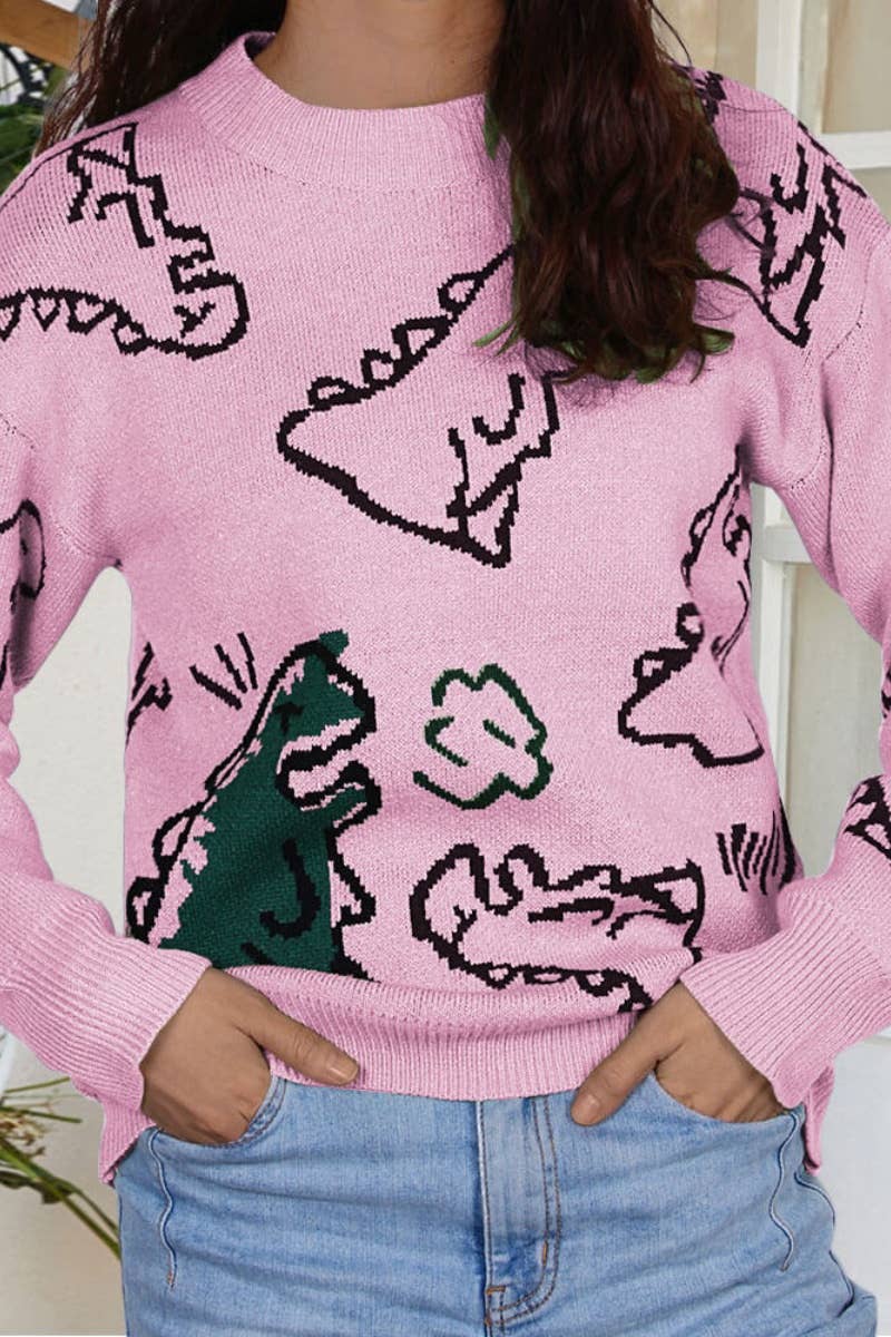 CWOSWL5171_WINTER KNITTED DINOSAUR LONG-SLEEVED SWEATER