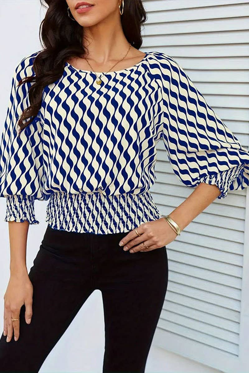 CWTTL2008_WAISTED SHORT CONTRAST PRINT LONG SLEEVE T-SHIRT