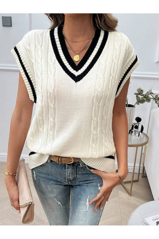 CWOV0435_Casual V-Neck Color Matching Knit Sweater Vest