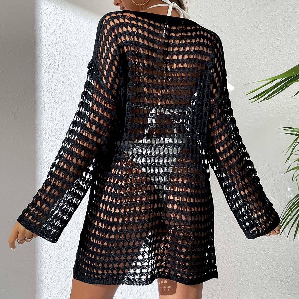 ROUND NECK LONG SLEEVE CUTOUT BIKINI COVER UP