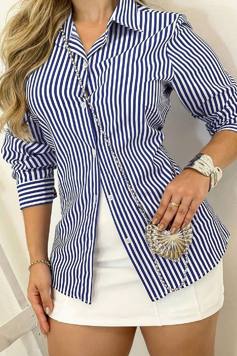 CWTBLL00593_SIMPLE STRIPED BUTTON-DOWN LONG SLEEVE SHIRT