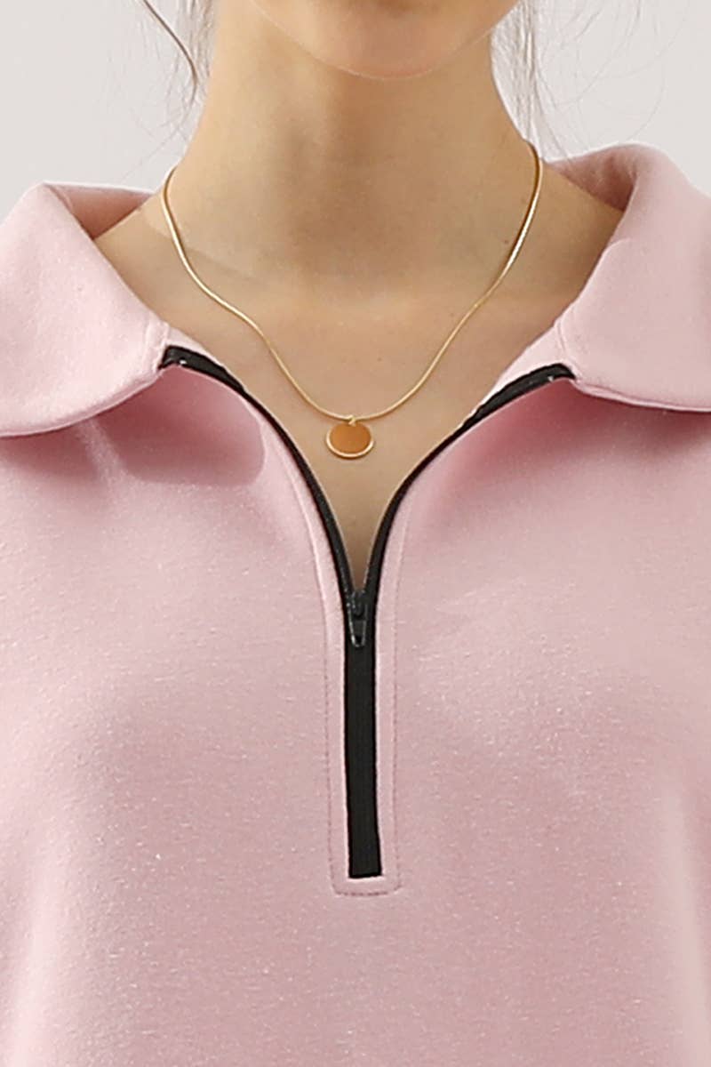 CWOHOL431_Zip Neck Lightweight Pullover Sweatshirt