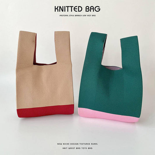 SIMPLE AND VERSATILE COLOR BLOCK KNITTED HANDBAG_CWAB1509